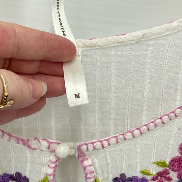 Roper Womens Blouse Top Embroidered 100% Cotton White Purple Medium - Picture 10 of 13